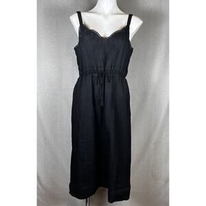 J Crew Dress Size 10 Black Sleeveless 100% Linen Pockets Lined Embroidered NEW